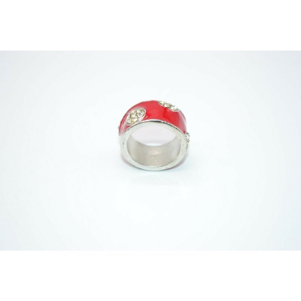 Red Enamel Clear Rhinestone Dot Abstract Silver - Picture 4 of 4